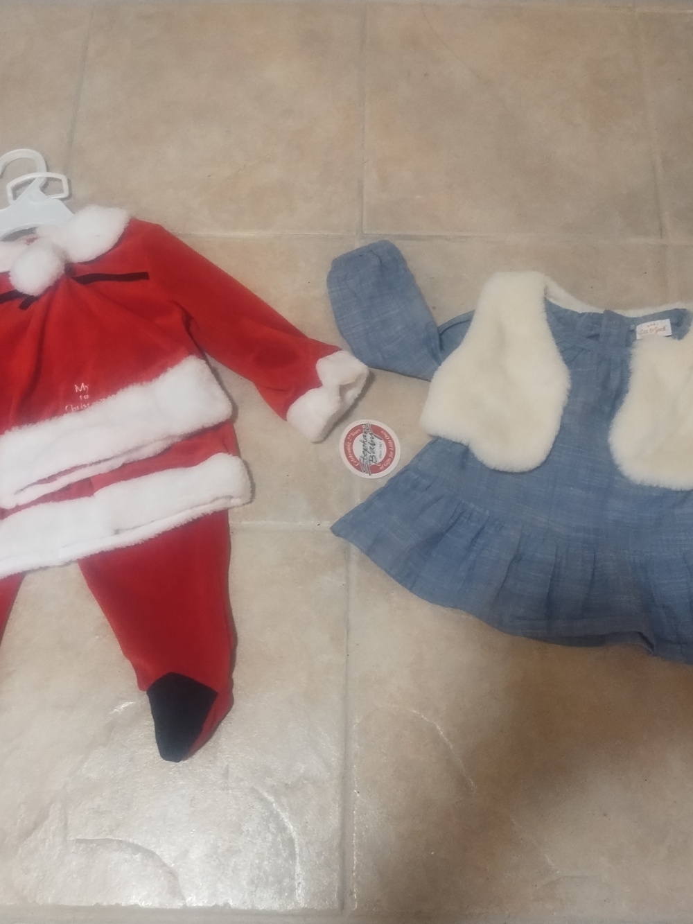 BNWT Baby Girls My 1st Christmas 3pc Santa Outfit & Blue Dress W/ Faux Fur Vest